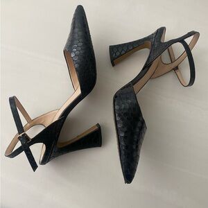 Vince Camuto Pointed Toe Croc Flared Heels